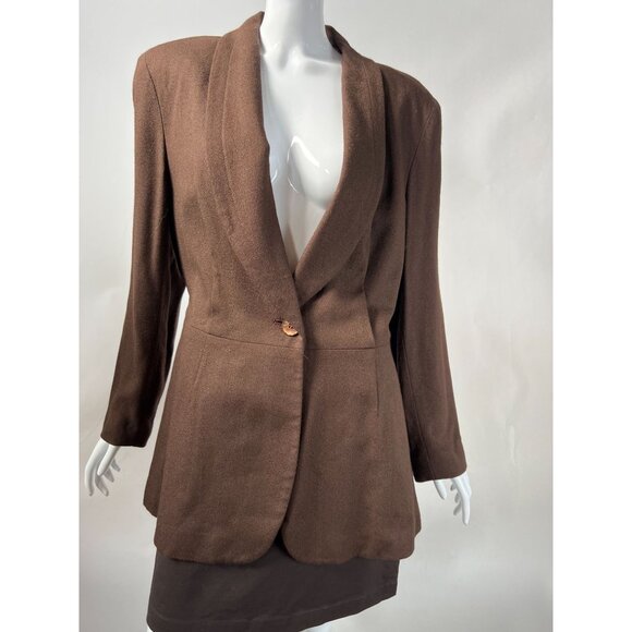 Vintage Express Womens Brown Rayon Blazer Jacket Size 7/8 With Belted Waist & Bu - Picture 11 of 16